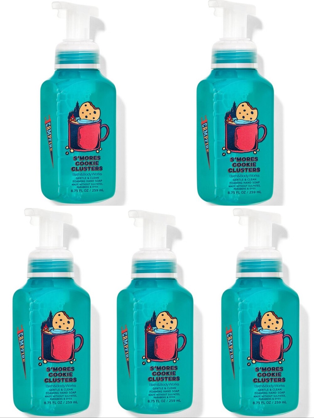 Bath & Body Works S'mores Cookie Clusters Gentle Foaming Hand Soap Set of 5 NEW